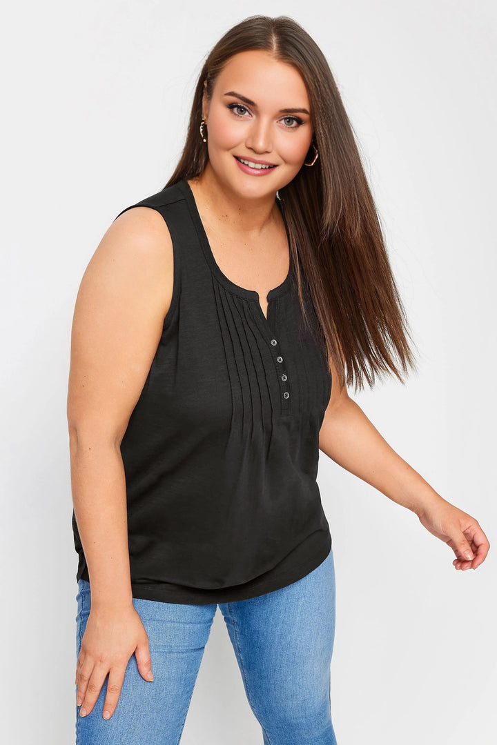Pamukasti top s gumbima - Crna
