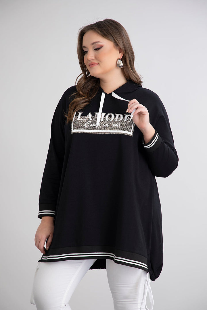 Tunika s kapuljačom i vezicama, dostupna u velikim veličinama - A-linija.