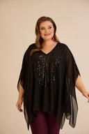 Svečana tunika s naglaskom od šljokica u ležernom kroju u crnoj boji