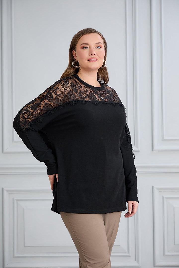 Elegantna majica od trikotaže s čipkom u velikim veličinama