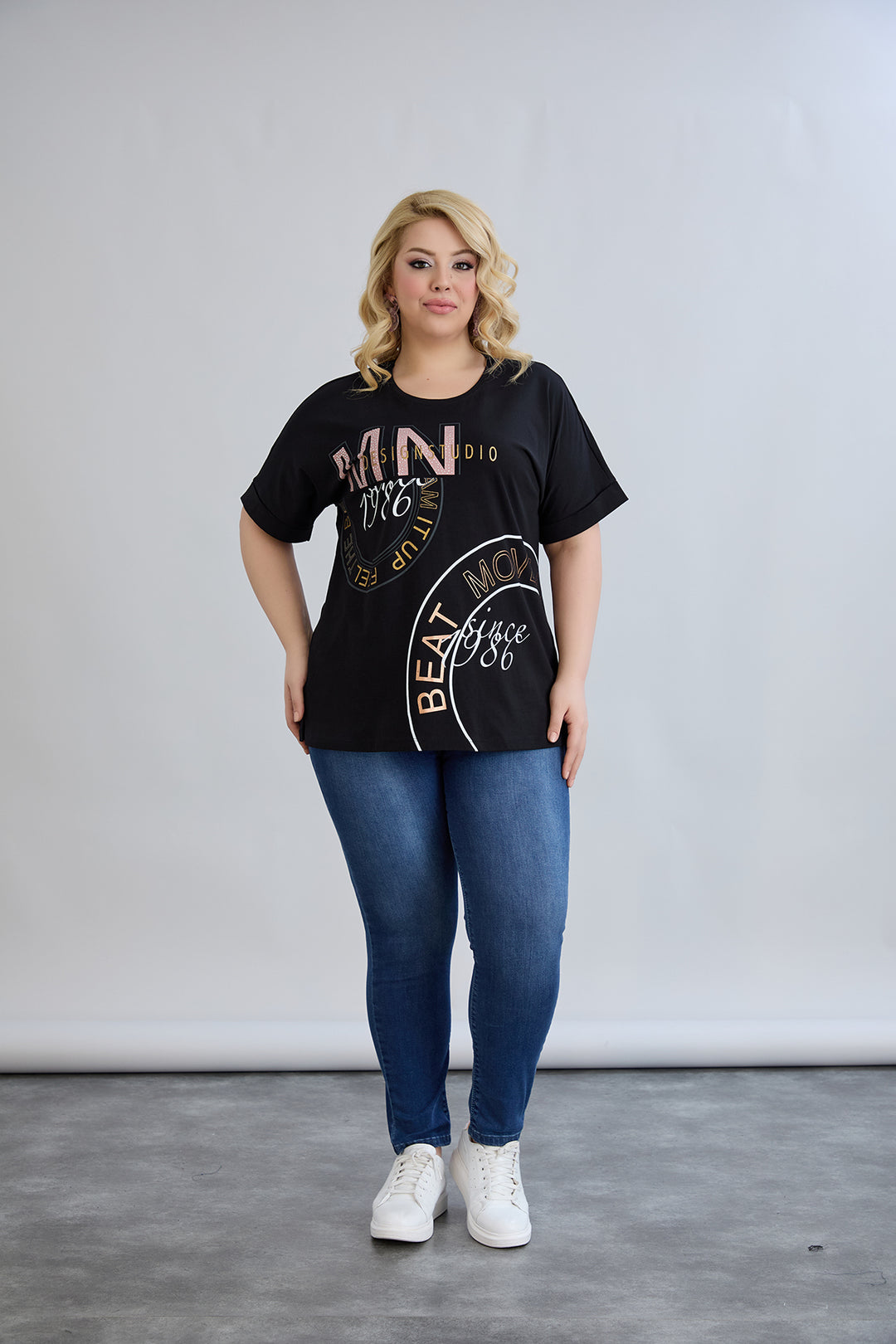 Pamučna majica s printom 1986 - Crna