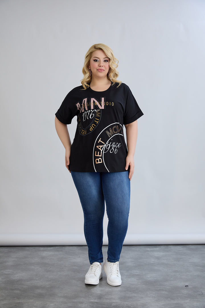 Pamučna majica s printom 1986 - Crna