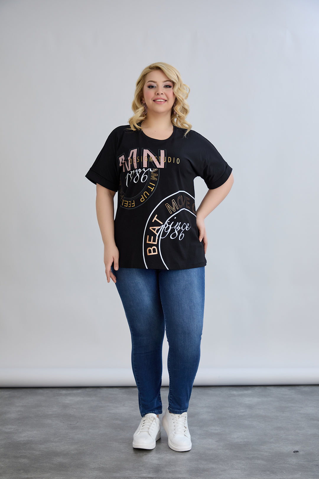 Pamučna majica s printom 1986 - Crna