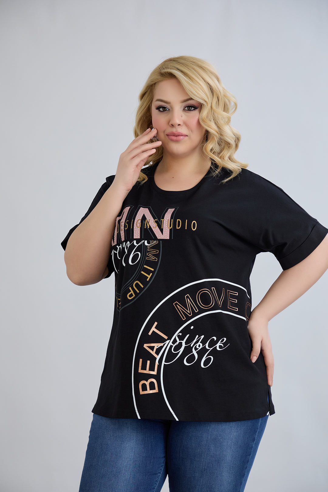 Pamučna majica s printom 1986 - Crna