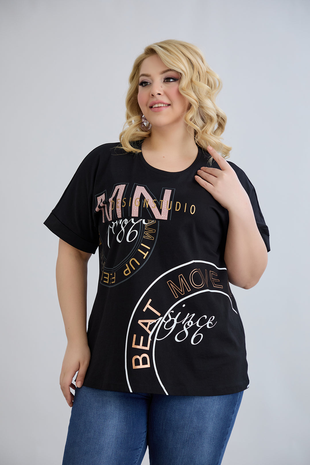 Pamučna majica s printom 1986 - Crna