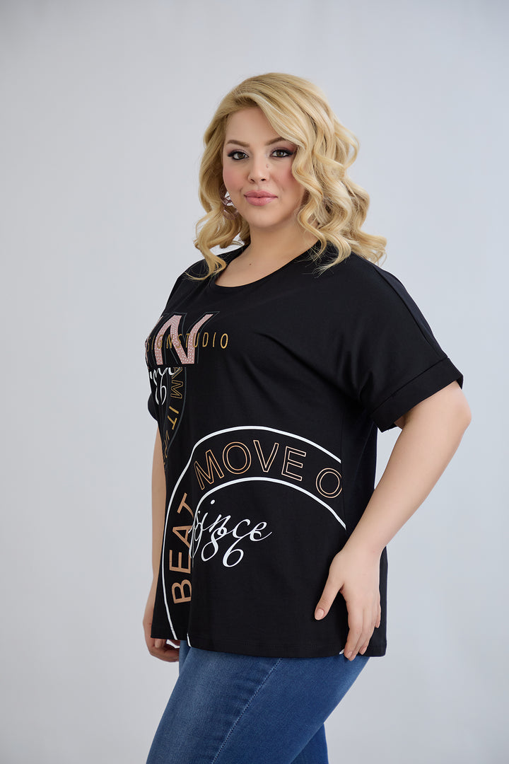 Pamučna majica s printom 1986 - Crna