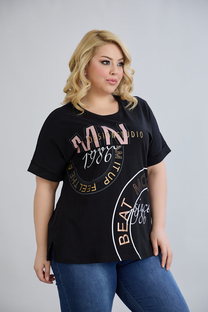 Pamučna majica s printom 1986 - Crna