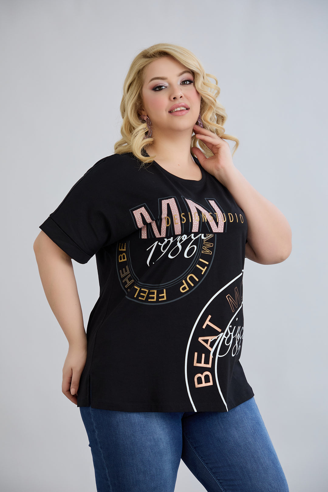 Pamučna majica s printom 1986 - Crna