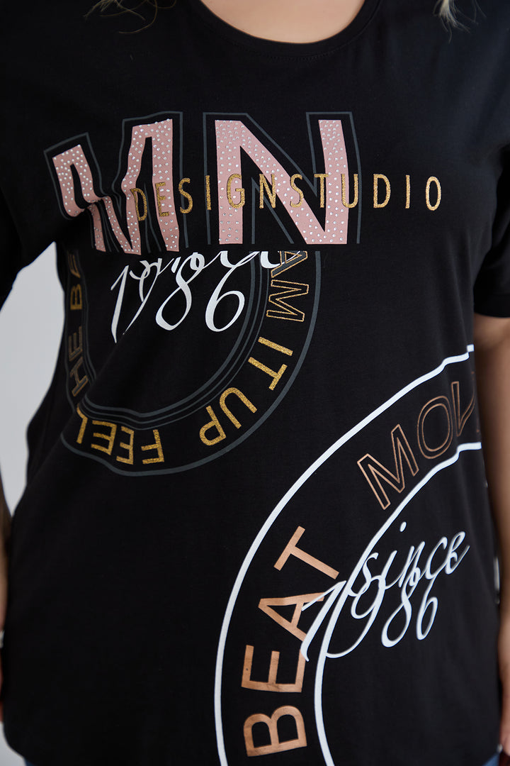 Pamučna majica s printom 1986 - Crna