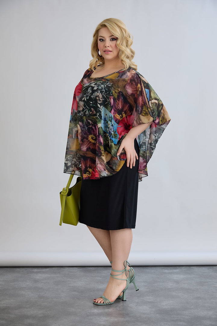 Haljina od šifona s naglaskom na ramenima - Bordo