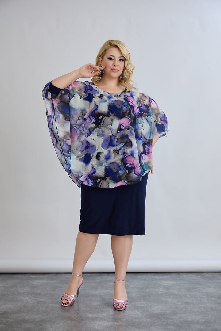 Haljina od šifona s naglaskom na ramenima - tamnoplava