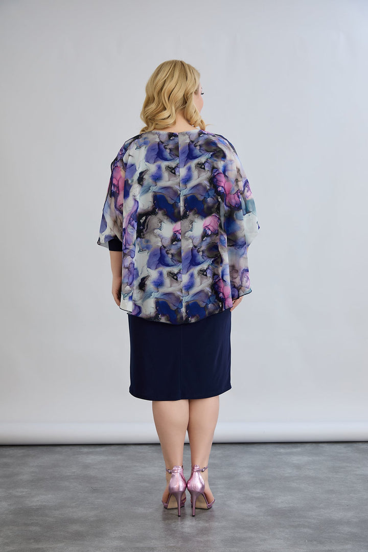 Haljina od šifona s naglaskom na ramenima - tamnoplava