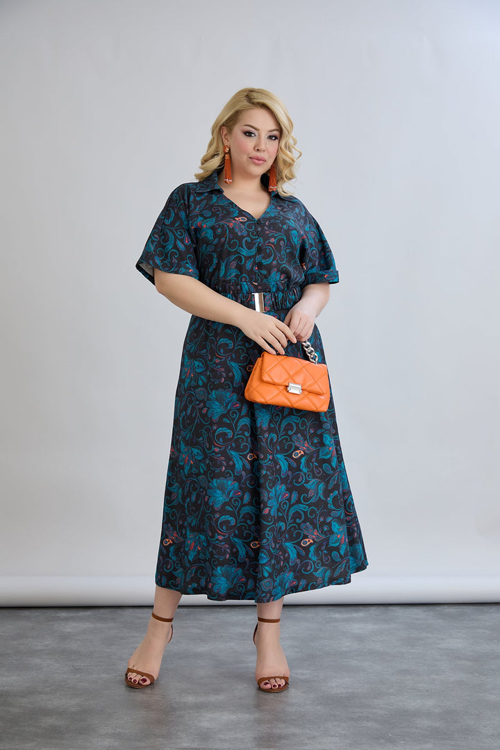 Cvjetna haljina s remenom od viskoze