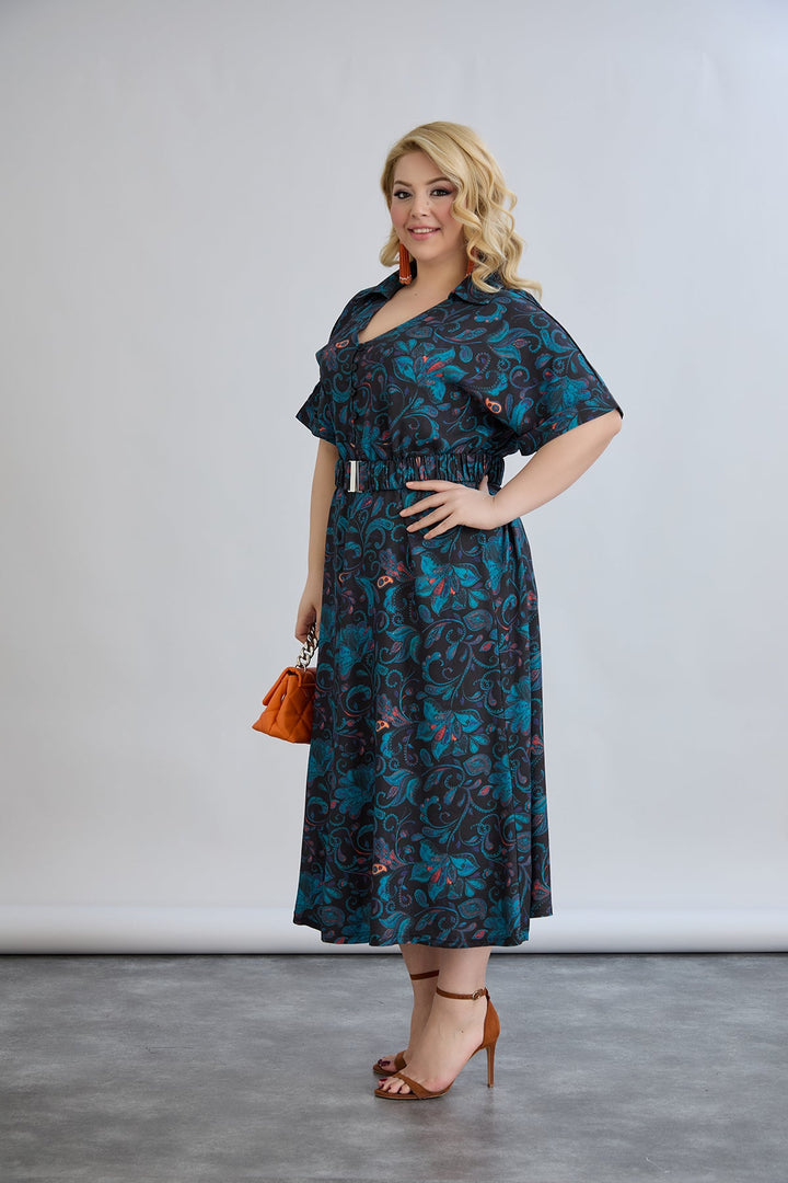 Cvjetna haljina s remenom od viskoze