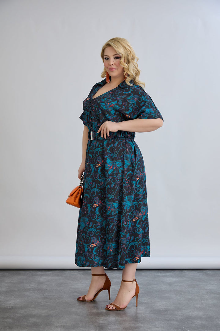 Cvjetna haljina s remenom od viskoze