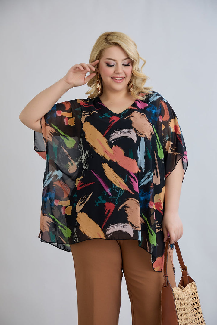 Bluza od fantastičnog šifona s pamučnom podstavom - Crna