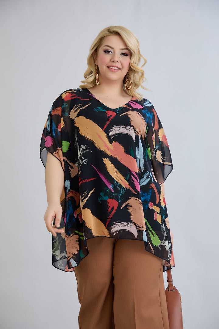 Bluza od fantastičnog šifona s pamučnom podstavom - Crna