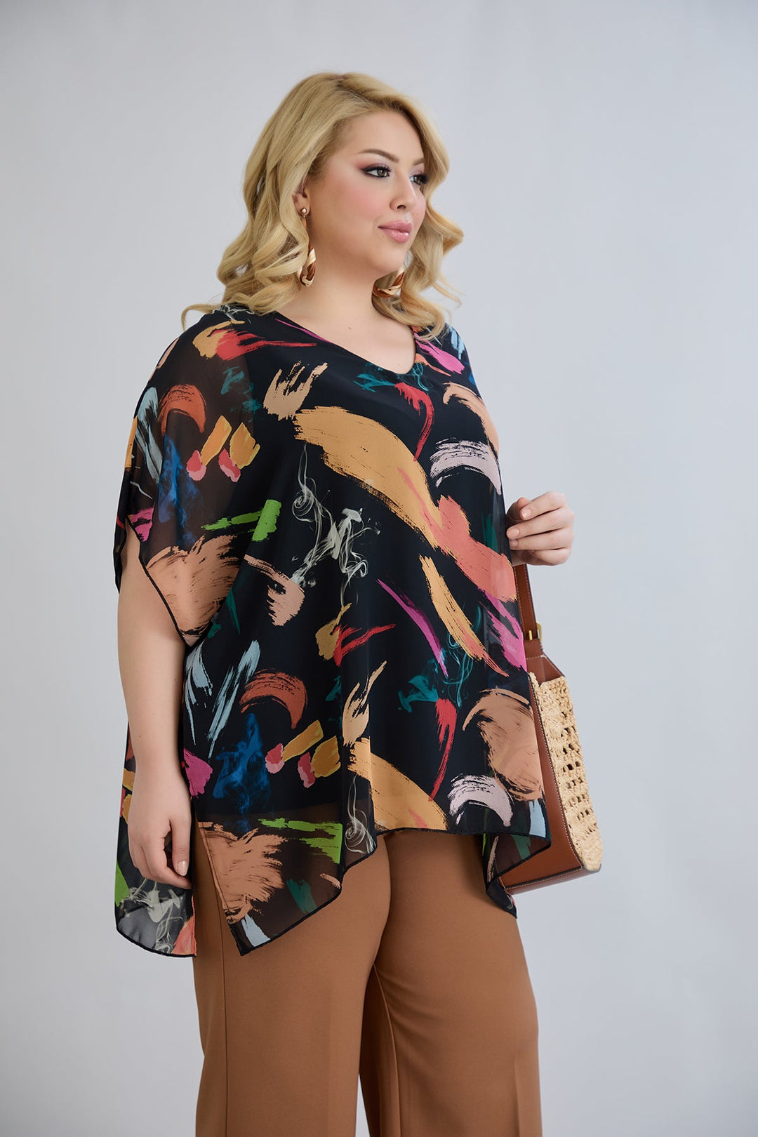 Bluza od fantastičnog šifona s pamučnom podstavom - Crna