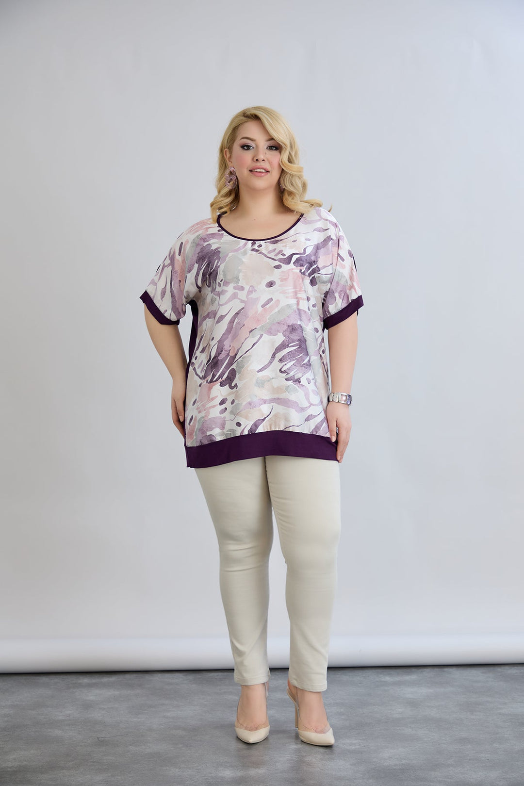 Bluza s uzorkom i leđima od viskoze - Ljubičasta pastelna