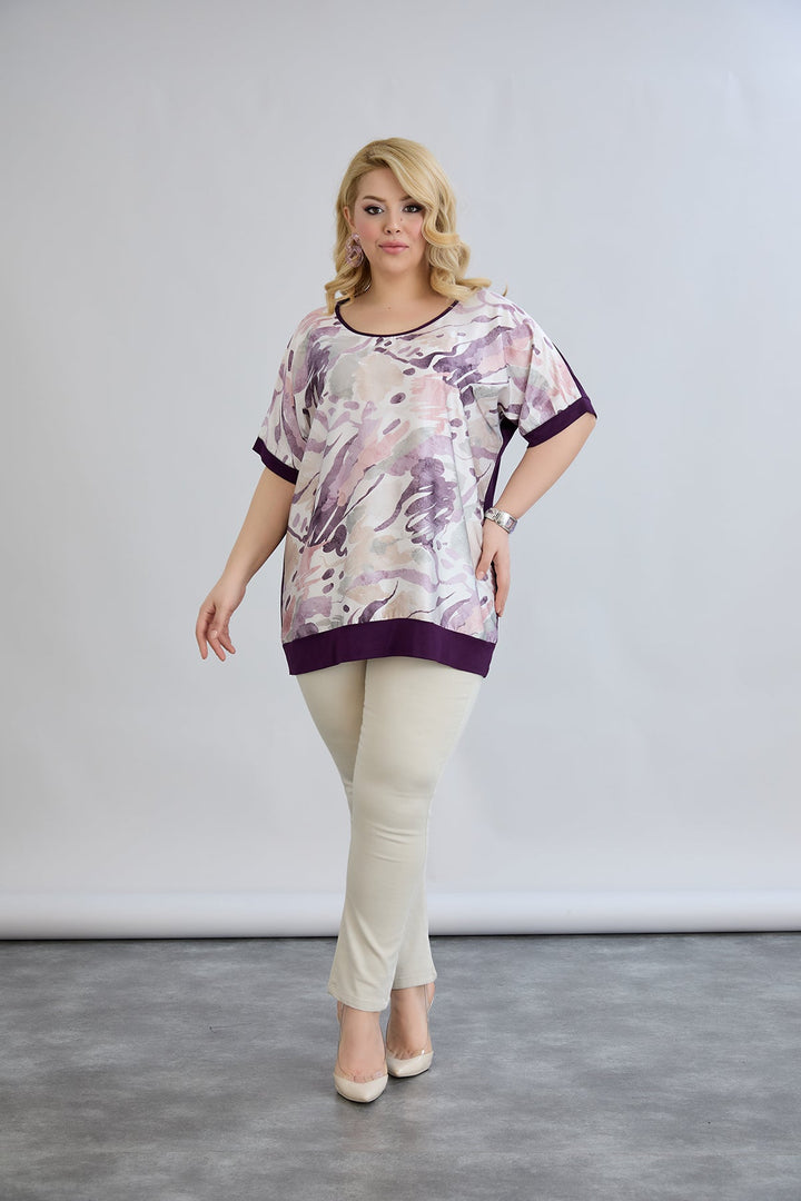 Bluza s uzorkom i leđima od viskoze - Ljubičasta pastelna
