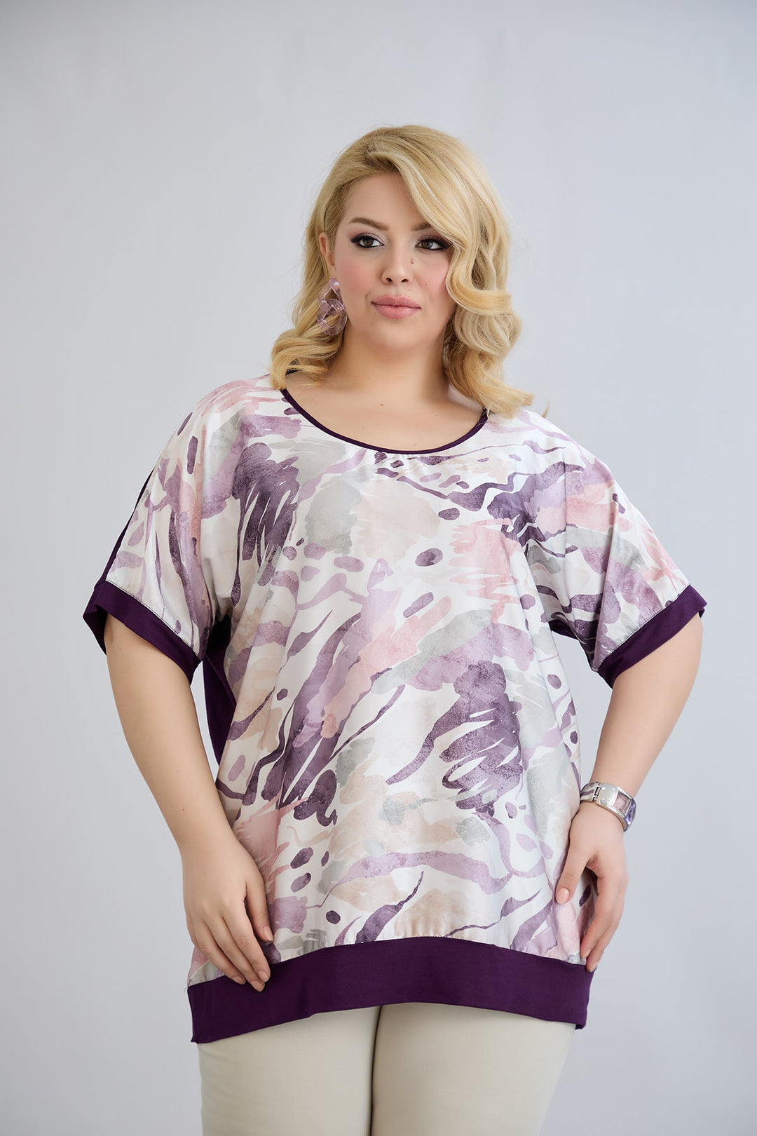 Bluza s uzorkom i leđima od viskoze - Ljubičasta pastelna