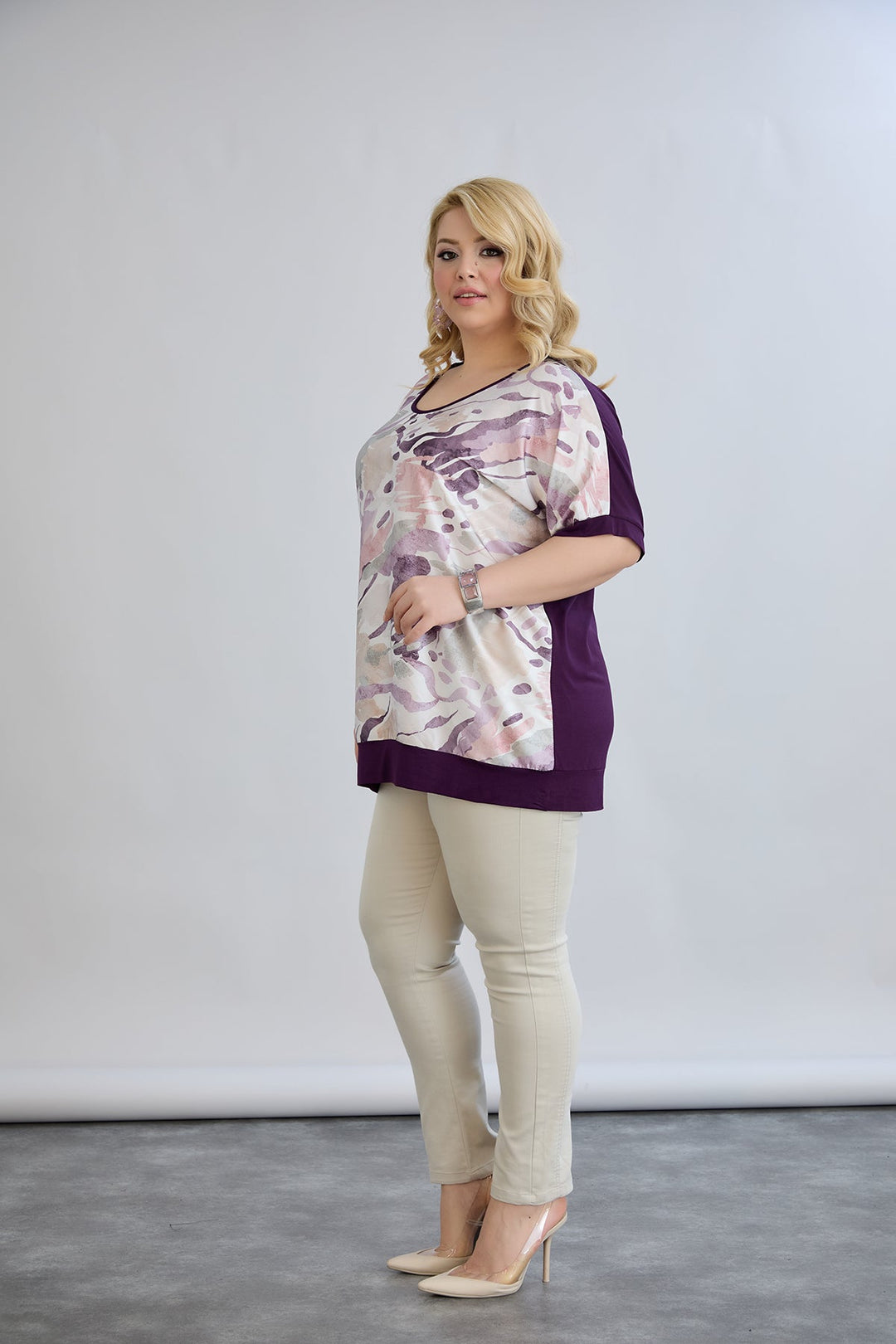 Bluza s uzorkom i leđima od viskoze - Ljubičasta pastelna