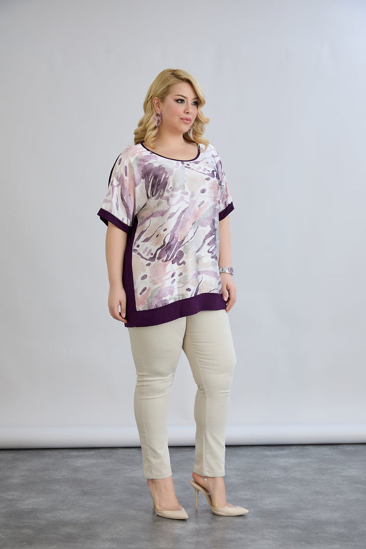 Bluza s uzorkom i leđima od viskoze - Ljubičasta pastelna