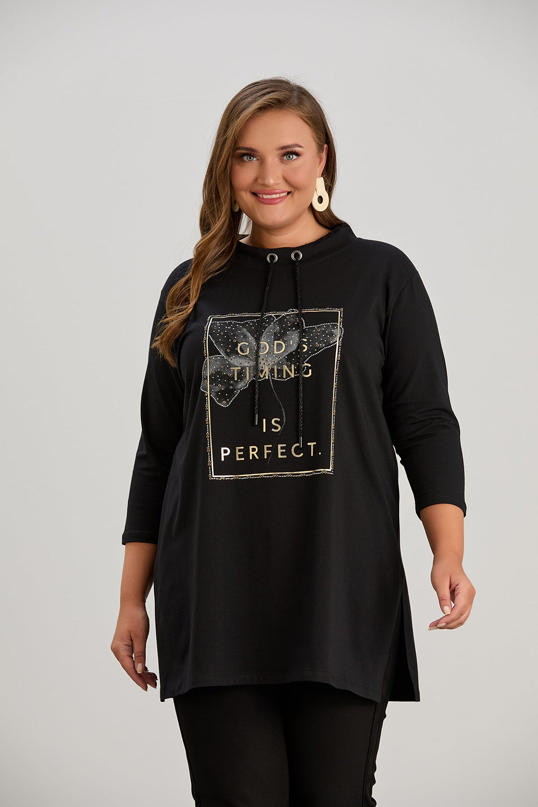 Pamučna tunika s dugim rukavima i printom Veći brojevi