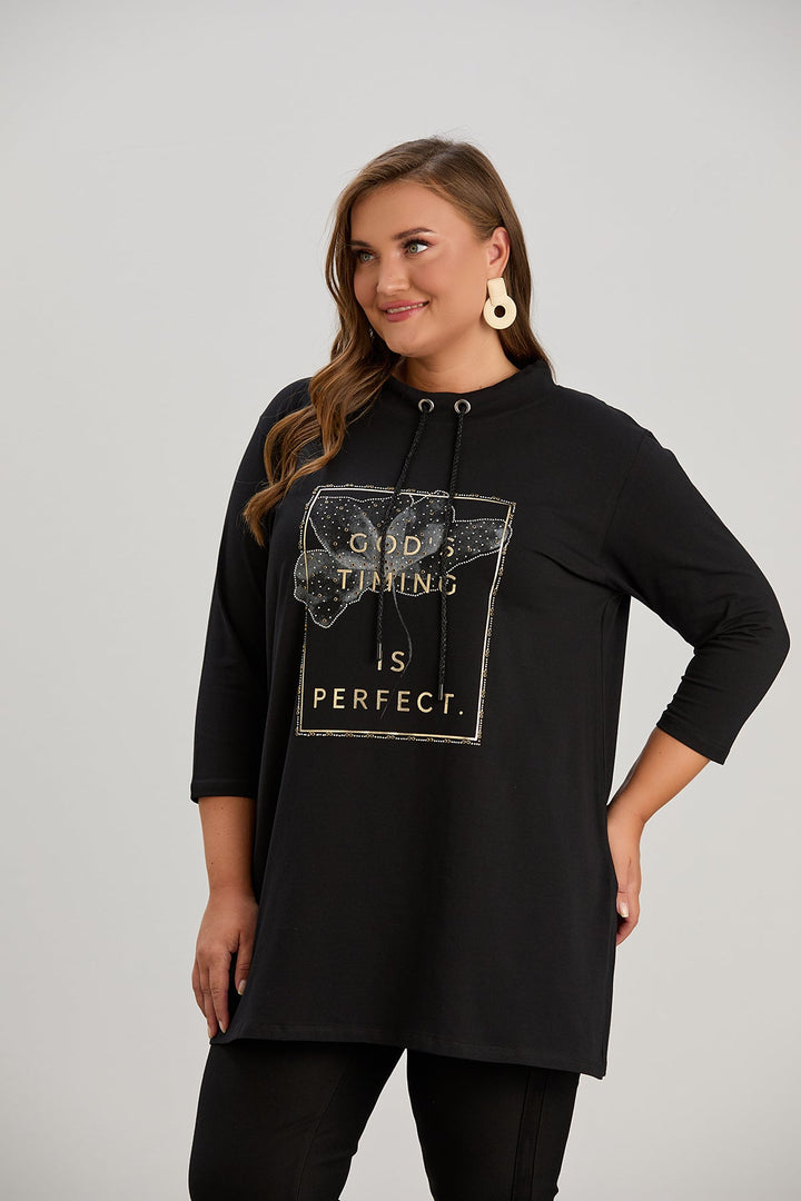 Pamučna tunika s dugim rukavima i printom Veći brojevi