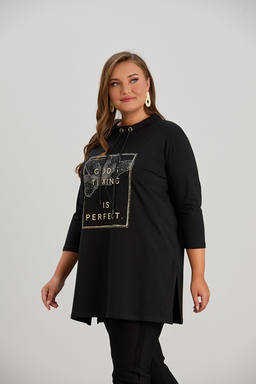 Pamučna tunika s dugim rukavima i printom Veći brojevi