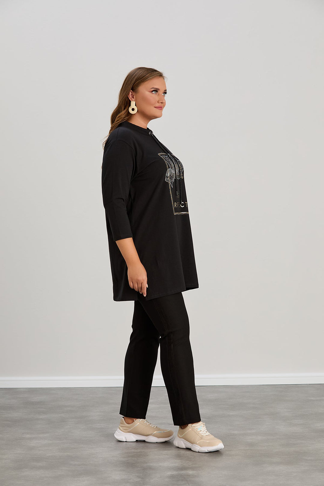 Pamučna tunika s dugim rukavima i printom Veći brojevi