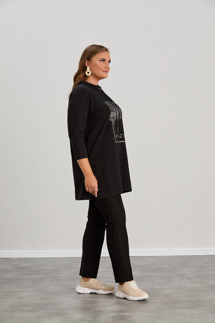 Pamučna tunika s dugim rukavima i printom Veći brojevi