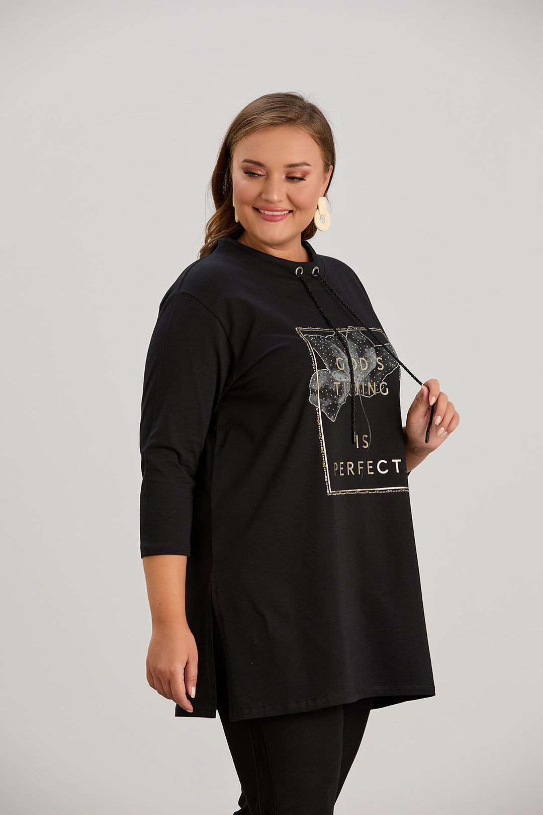 Pamučna tunika s dugim rukavima i printom Veći brojevi