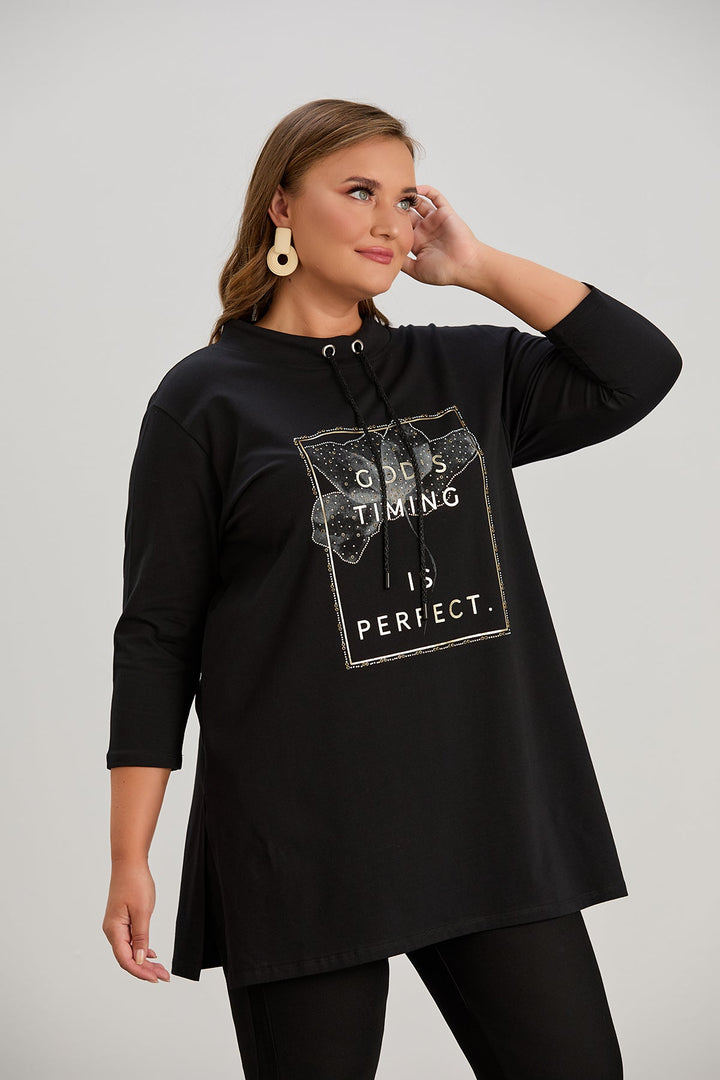 Pamučna tunika s dugim rukavima i printom Veći brojevi