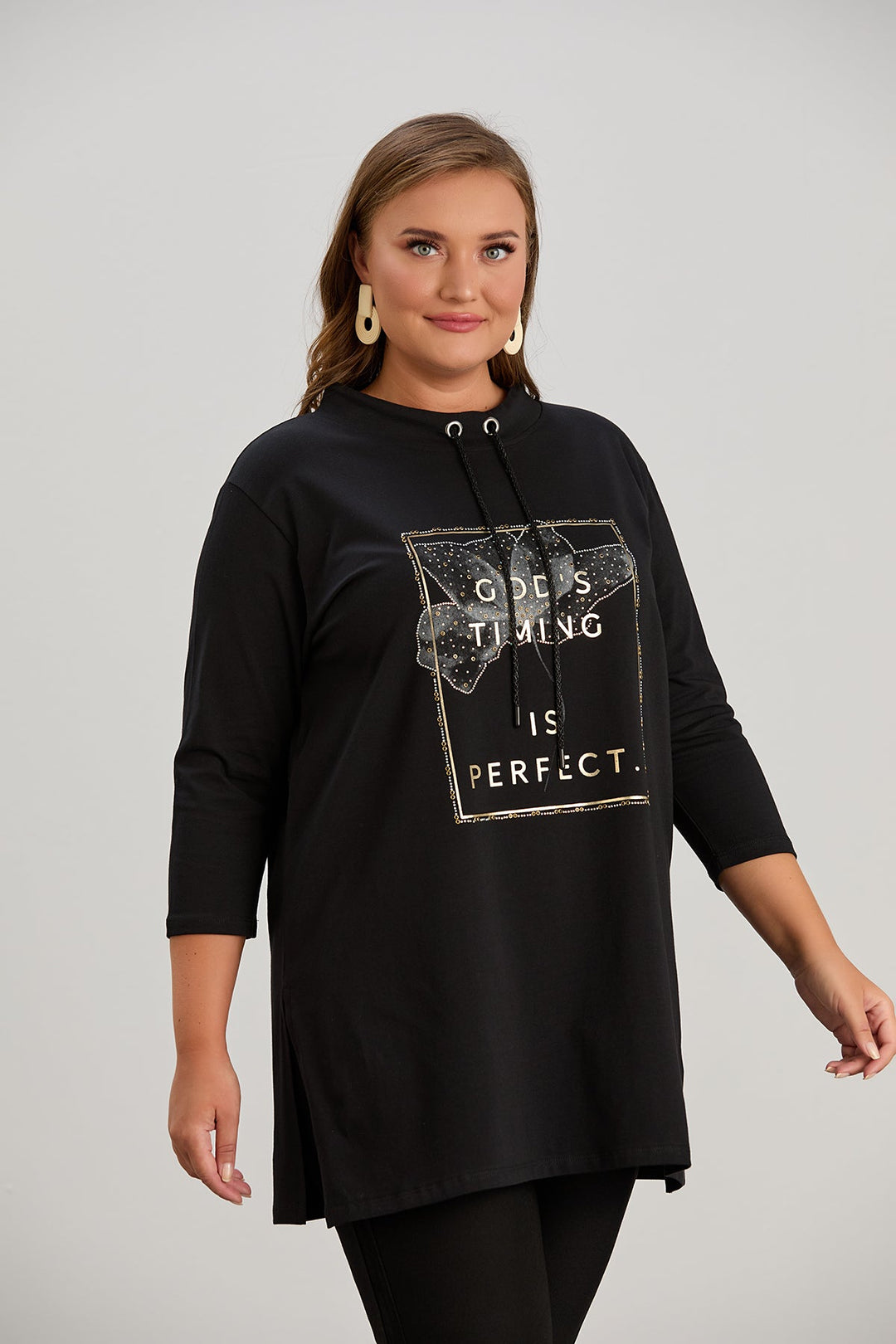 Pamučna tunika s dugim rukavima i printom Veći brojevi