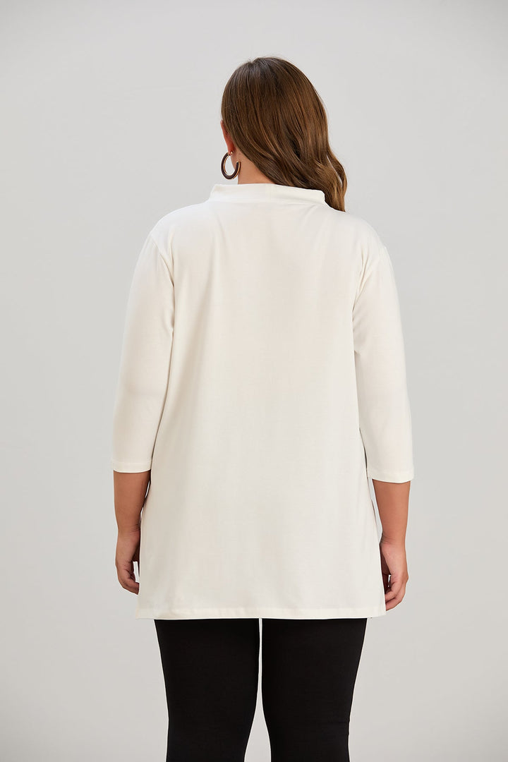 Elegantna pamučna tunika s printom "Zlatni Listovi" - ekru