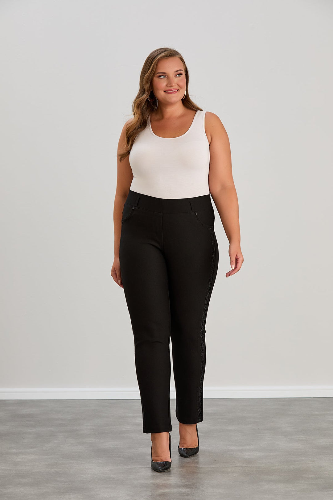 Zimske stezne hlače s trakama od kamenčića za punije žene