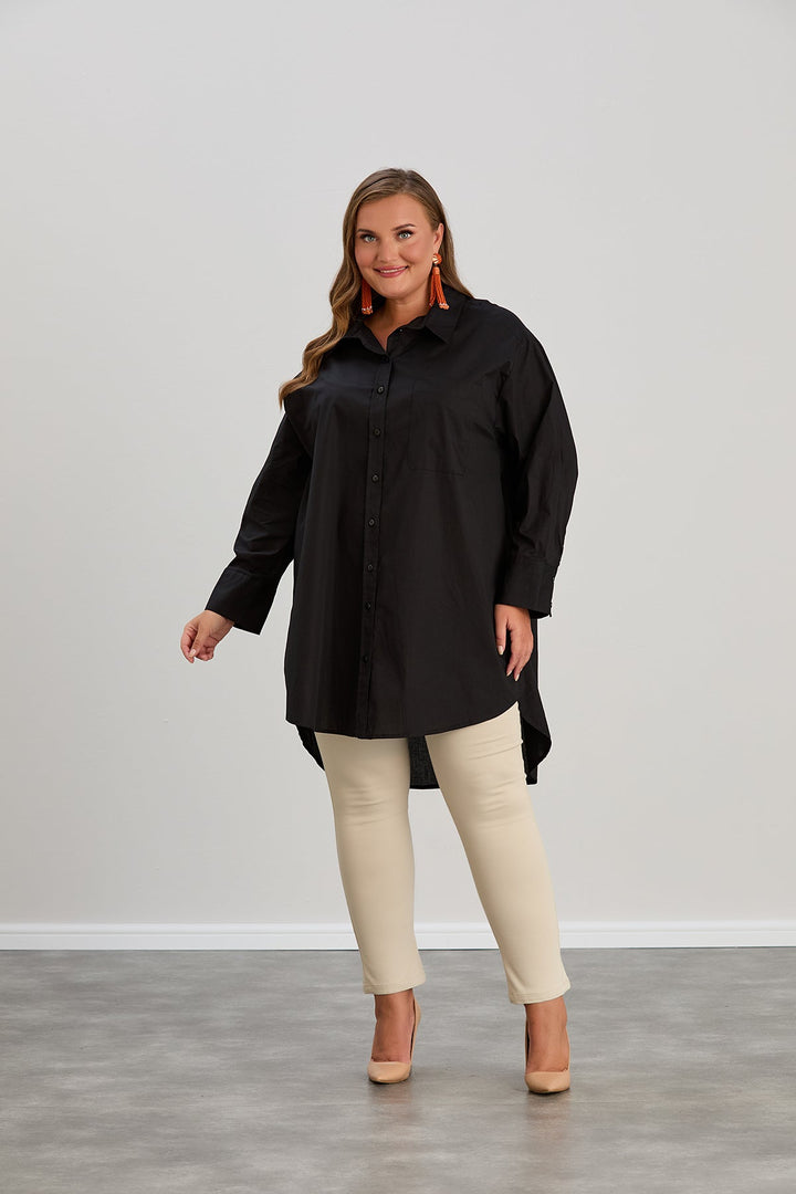Duga pamučna košulja - crna