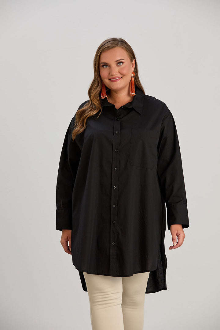 Duga pamučna košulja - crna