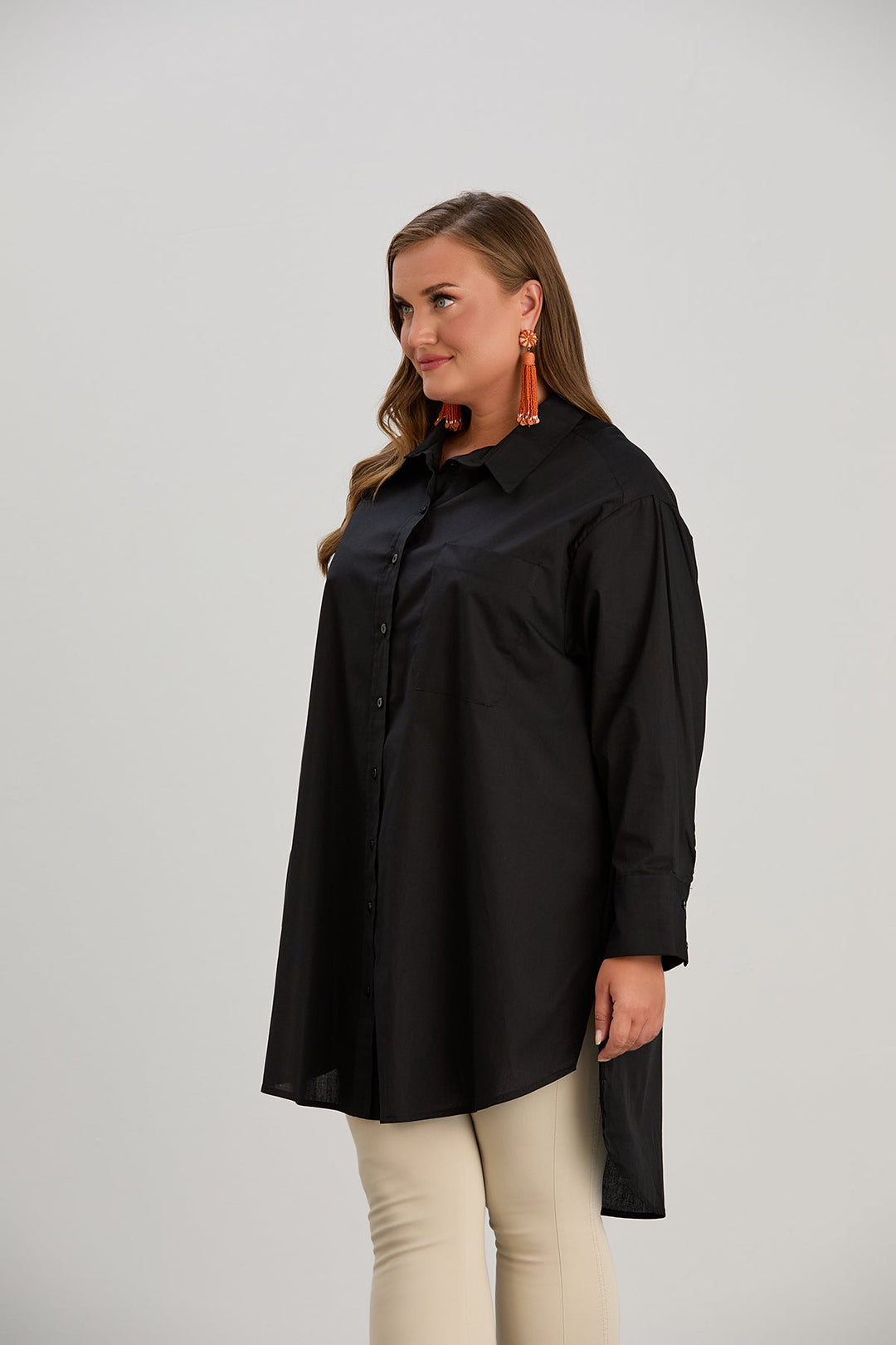 Duga pamučna košulja - crna