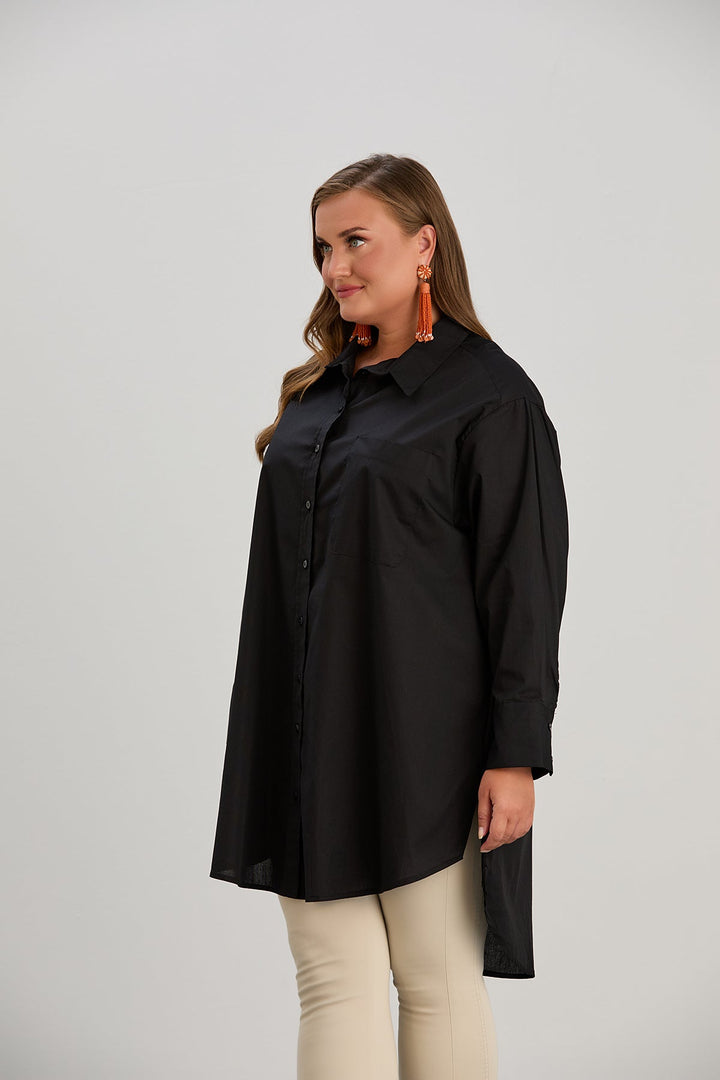 Duga pamučna košulja - crna