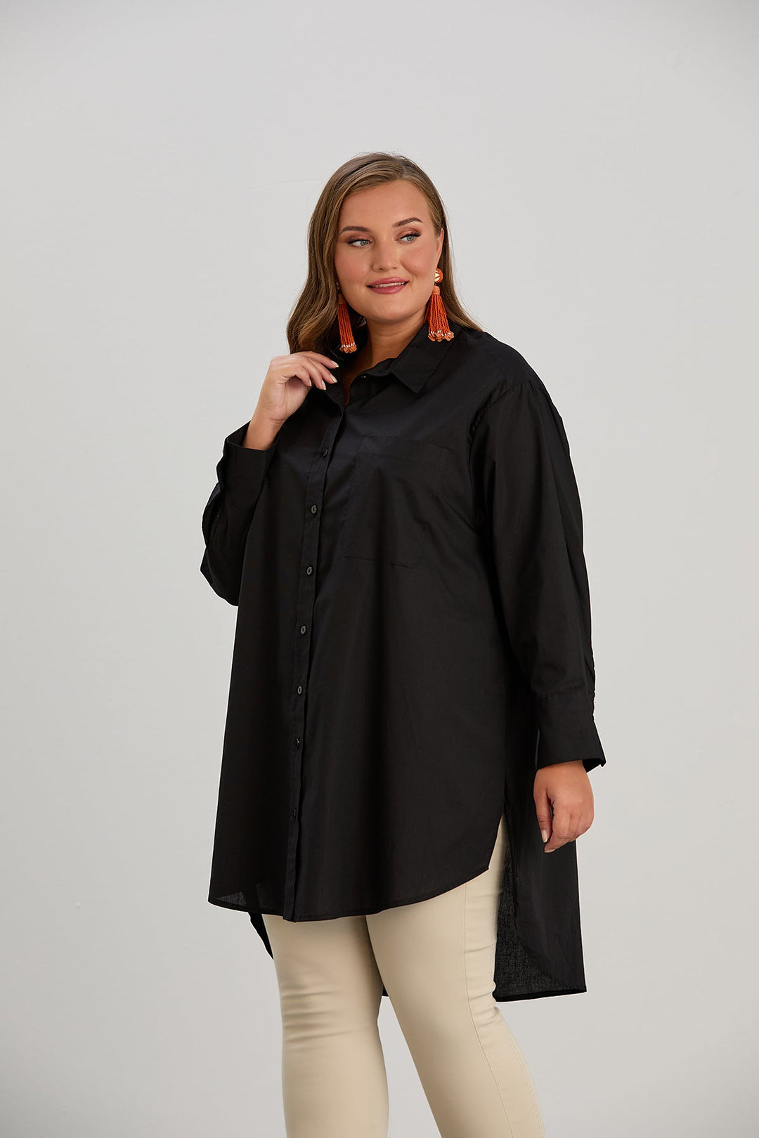 Duga pamučna košulja - crna