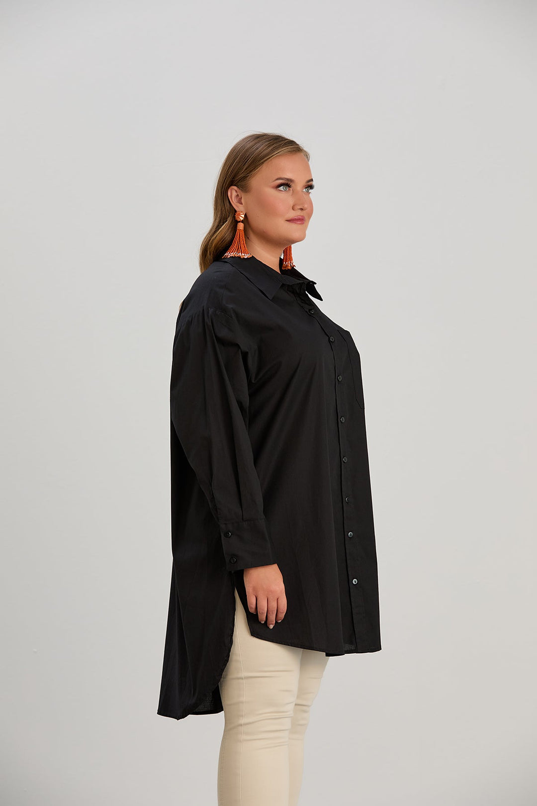 Duga pamučna košulja - crna