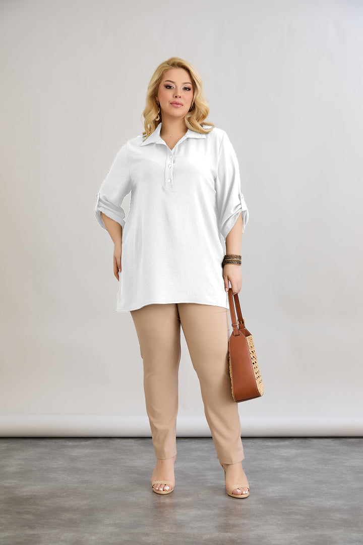 Košulja s 3/4 rukavima i dugmadi - Bijela