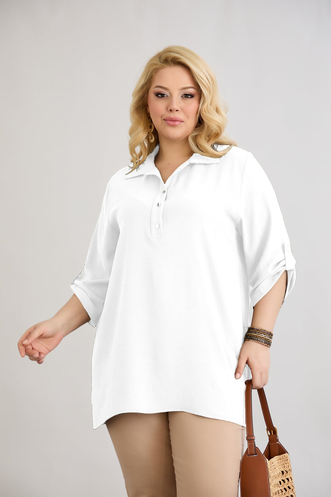 Košulja s 3/4 rukavima i dugmadi - Bijela