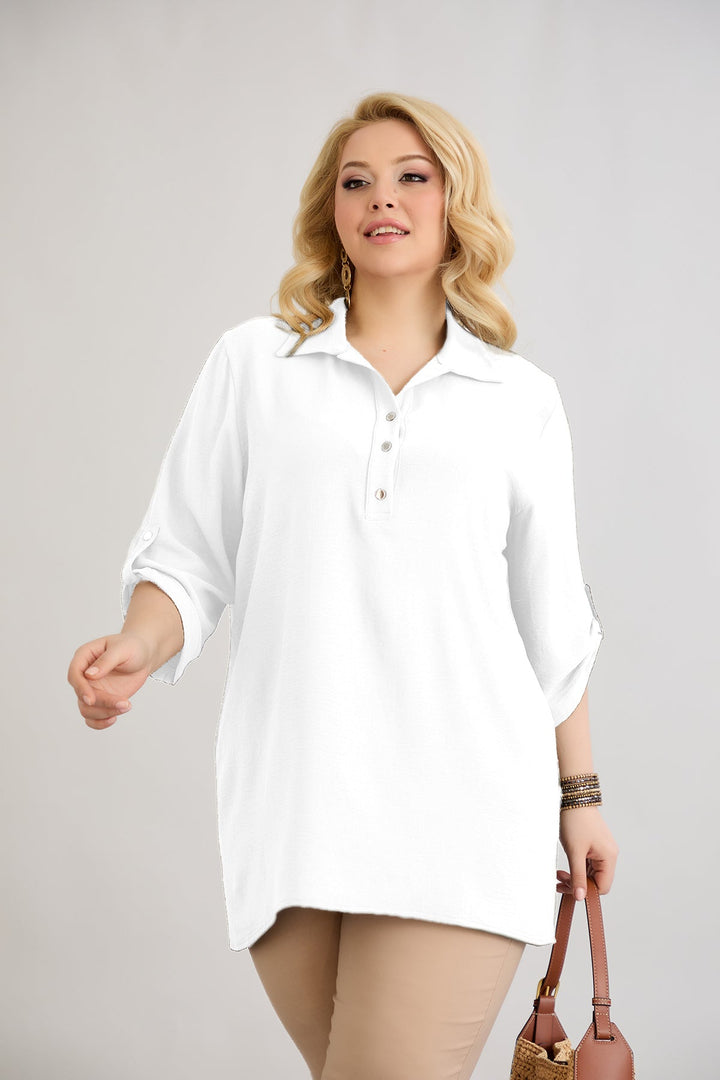 Košulja s 3/4 rukavima i dugmadi - Bijela