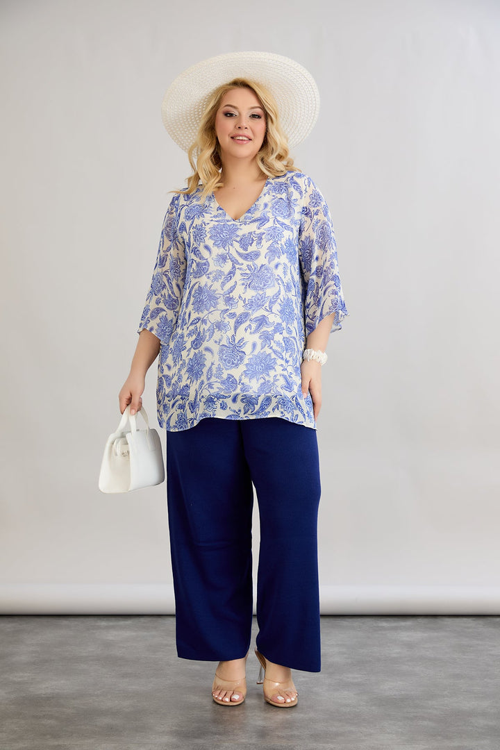 Cvjetna bluza od šifona s 3/4 rukavima