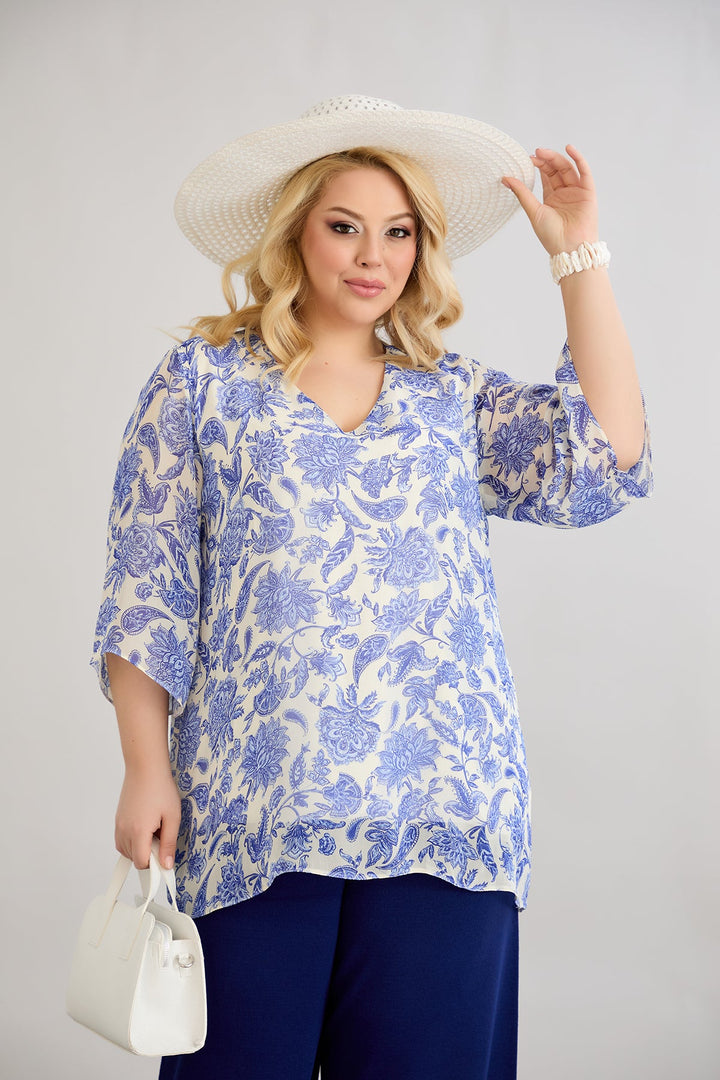 Cvjetna bluza od šifona s 3/4 rukavima