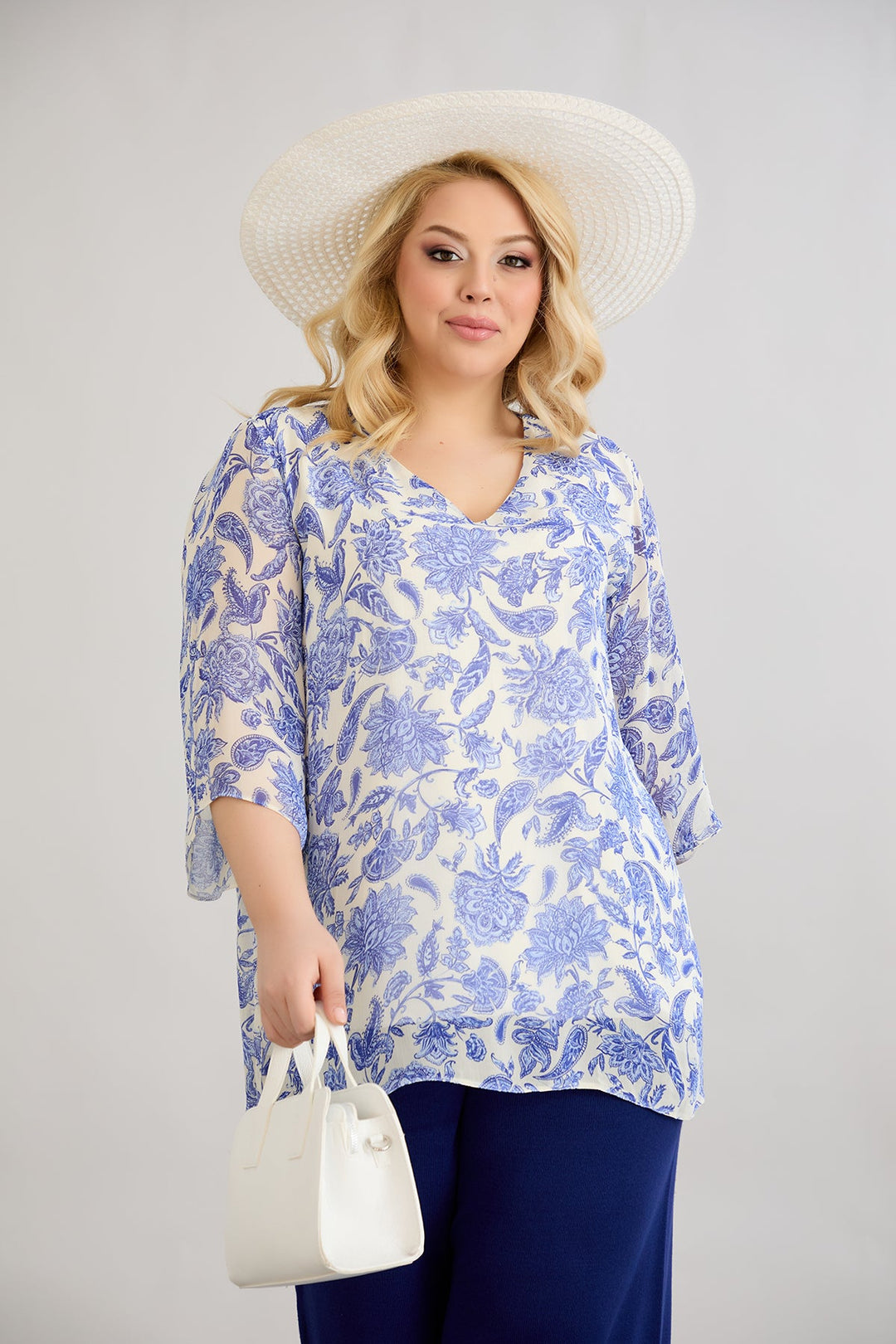 Cvjetna bluza od šifona s 3/4 rukavima