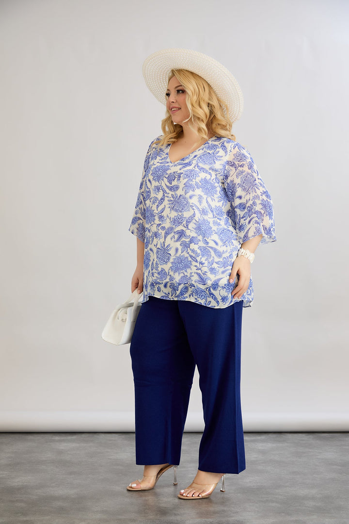 Cvjetna bluza od šifona s 3/4 rukavima